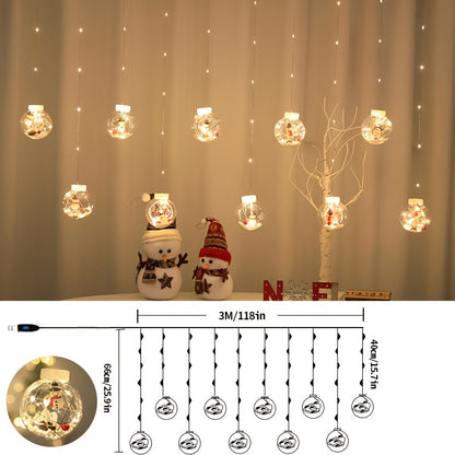 LED Christmas Curtain Lights with Wishing Ball & Snowman Tree Hanging Decorations