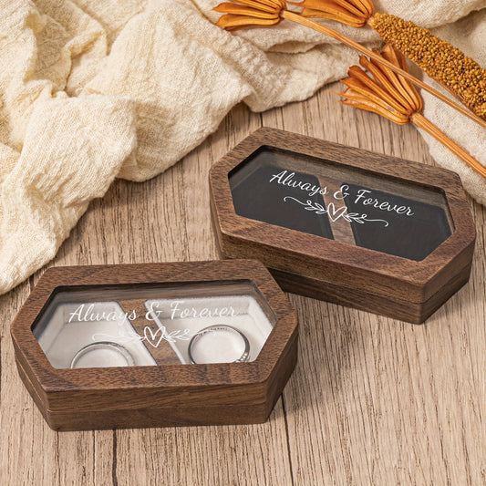"Always & Forever" Engraved Wooden Ring Box - Double Slot, Perfect for Wedding & Proposal