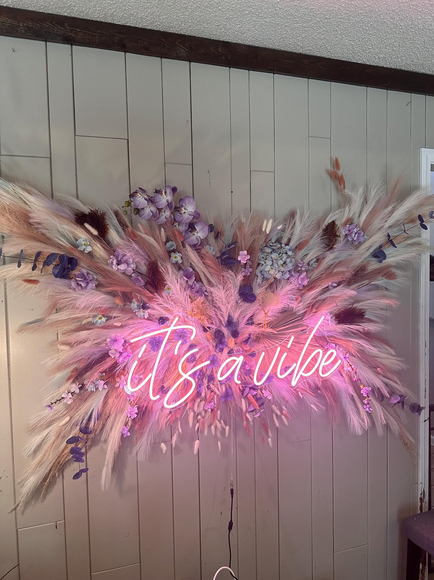 Its a Vibe Neon Sign Wedding Floral Backdrop Decor Idea