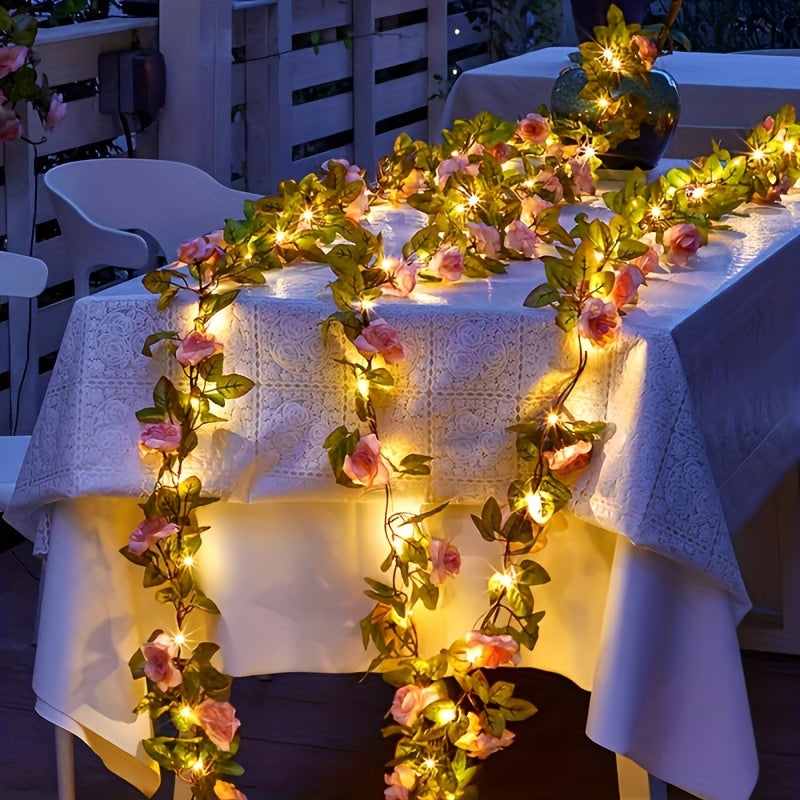 20 LED Champagne Rose Garland String Lights, 78.74inch Floral Vine with Switch Control, Battery Powered