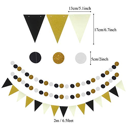 21Pcs Black and Gold Hanging Paper Pom Poms Flowers for Birthday Parties Wedding Décor