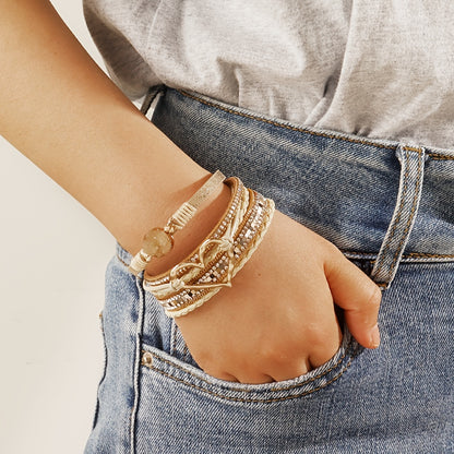 Bohemian Multi-Layer Imitate Faux Leather Bracelet Hand-Woven Bracelet Golden