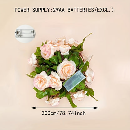 20 LED Champagne Rose Garland String Lights, 78.74inch Floral Vine with Switch Control, Battery Powered