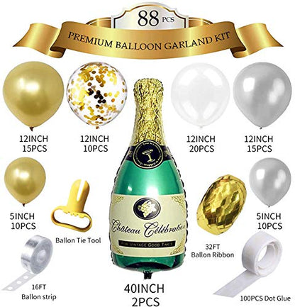 88 PCS Gold Silver Champagne Bottle Balloon Kit for Wedding and Bridal Shower