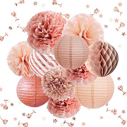 12PCS Rose Gold Tissue Pom Poms Paper Lantern for Wedding Bridal Shower Baby Shower Birthday  Party Decorations