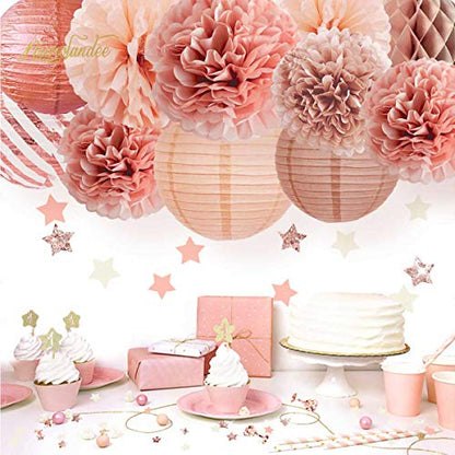 12PCS Rose Gold Tissue Pom Poms Paper Lantern for Wedding Bridal Shower Baby Shower Birthday  Party Decorations