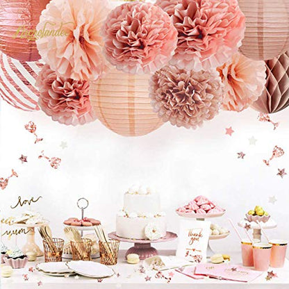 12PCS Rose Gold Tissue Pom Poms Paper Lantern for Wedding Bridal Shower Baby Shower Birthday  Party Decorations