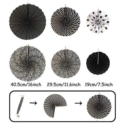 21Pcs Black and Gold Hanging Paper Pom Poms Flowers for Birthday Parties Wedding Décor
