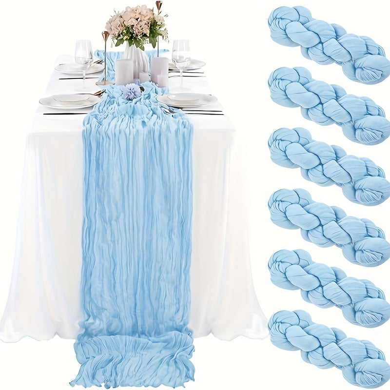 6pcs Light Blue Cheesecloth Table Runners for Weddings, Bridal Showers Table Decorations
