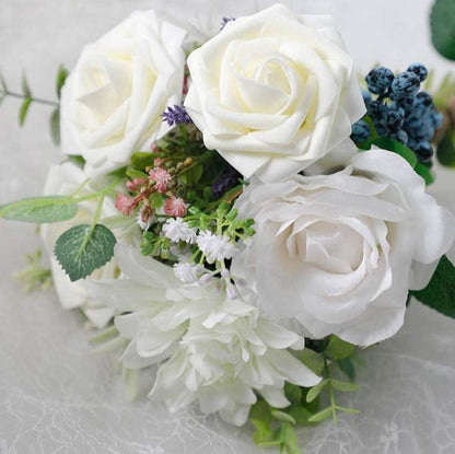 25pcs Real Looking Ivory Foam Fake Roses with Stems for DIY Wedding Bouquets