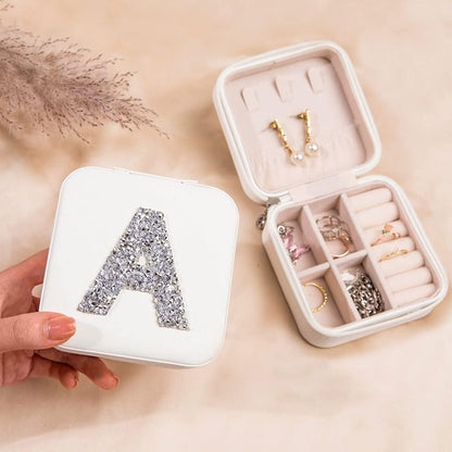 Custom Initial Jewelry Box for Bridesmaid, Personalized Rhinestone Initial Letter Travel Jewelry Box