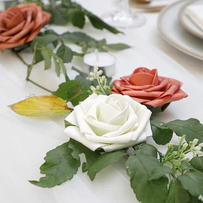 25pcs Real Looking Ivory Foam Fake Roses with Stems for DIY Wedding Bouquets