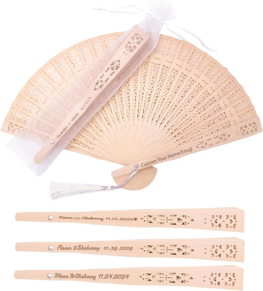 Wedding Fans 50Pcs Personalized Folding Hand Fans Custom Sandalwood Wedding Fans Wedding Favors - Lasercutwraps Shop