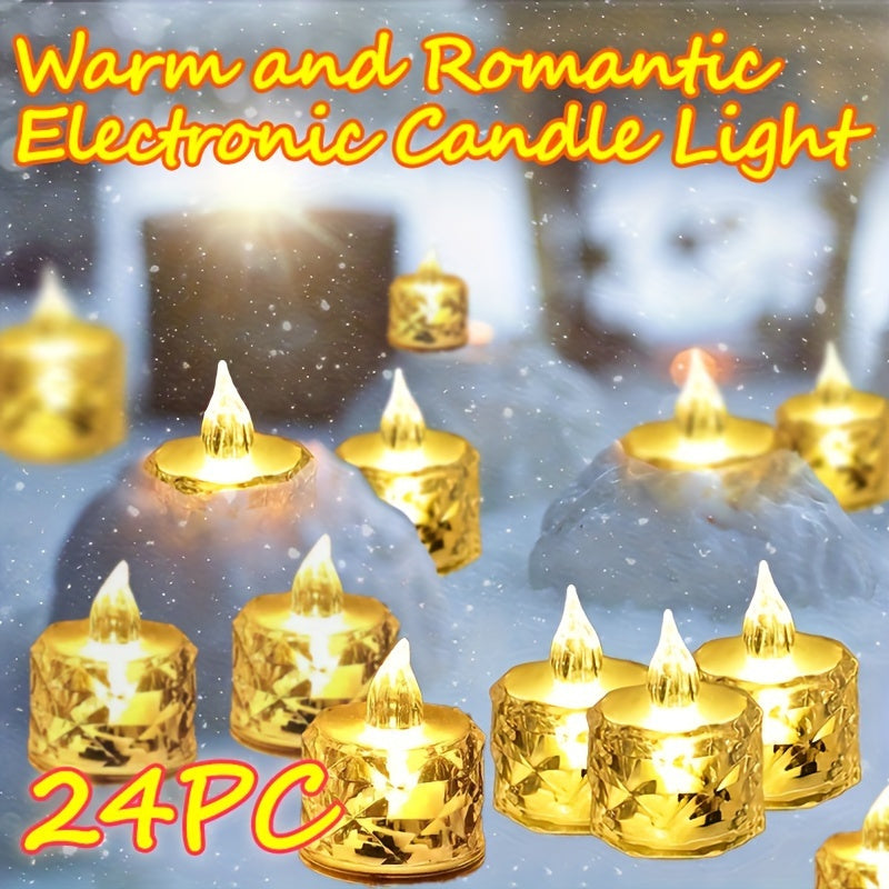 24 crystal patterned flameless candle lights, LED electronic simulation flameless candle lights