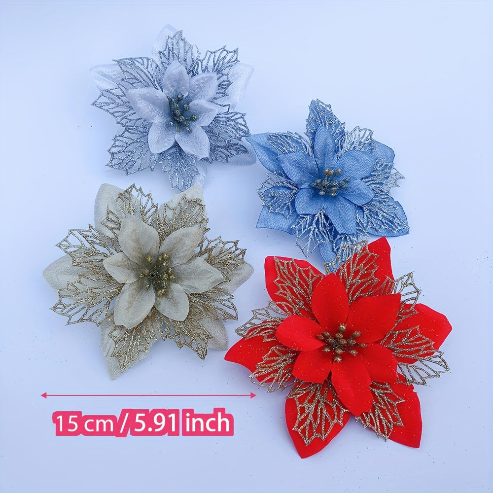 A Set Of 10 Pieces Of 15cm Multi-colored Christmas Flowers With Three Layers