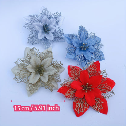 A Set Of 10 Pieces Of 15cm Multi-colored Christmas Flowers With Three Layers