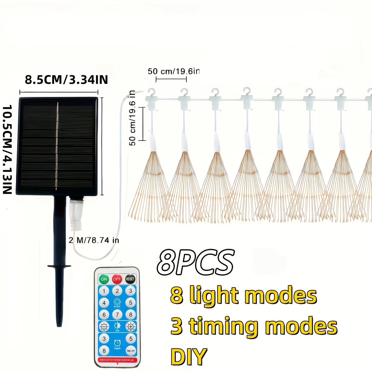 8pcs Of Solar Outdoor Fireworks Lights, 480LED Solar Starburst Ball Lights with Remote
