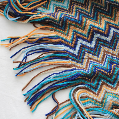 Multicolor Zigzag Tasseled Knit Throw
