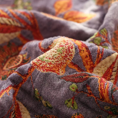 Botanic Floral Cotton Tassel Blanket