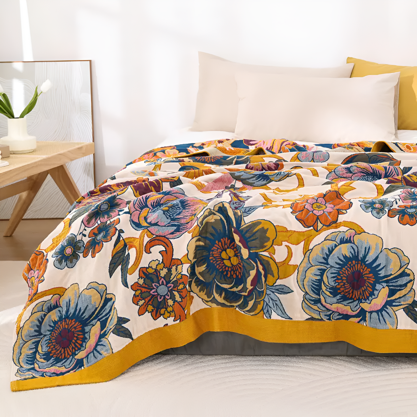 Soft Reversible Floral Cotton Blanket