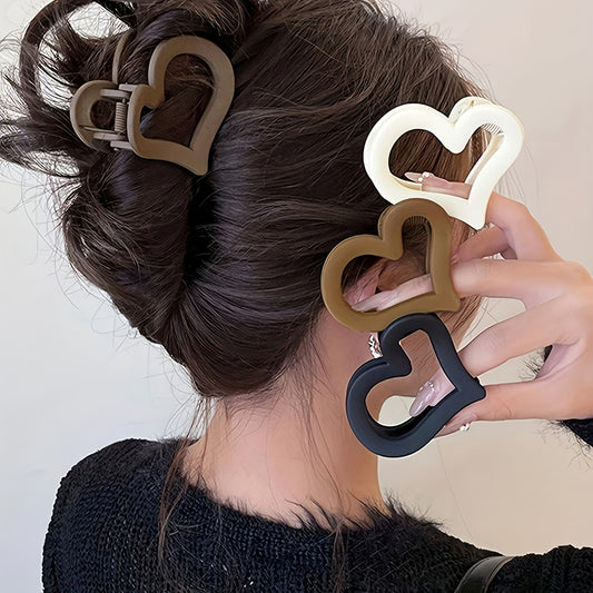 A Set of 1/2/4 Heart-Shaped Hair Clips - Cute And Minimalist Plastic Hair Additions for Women