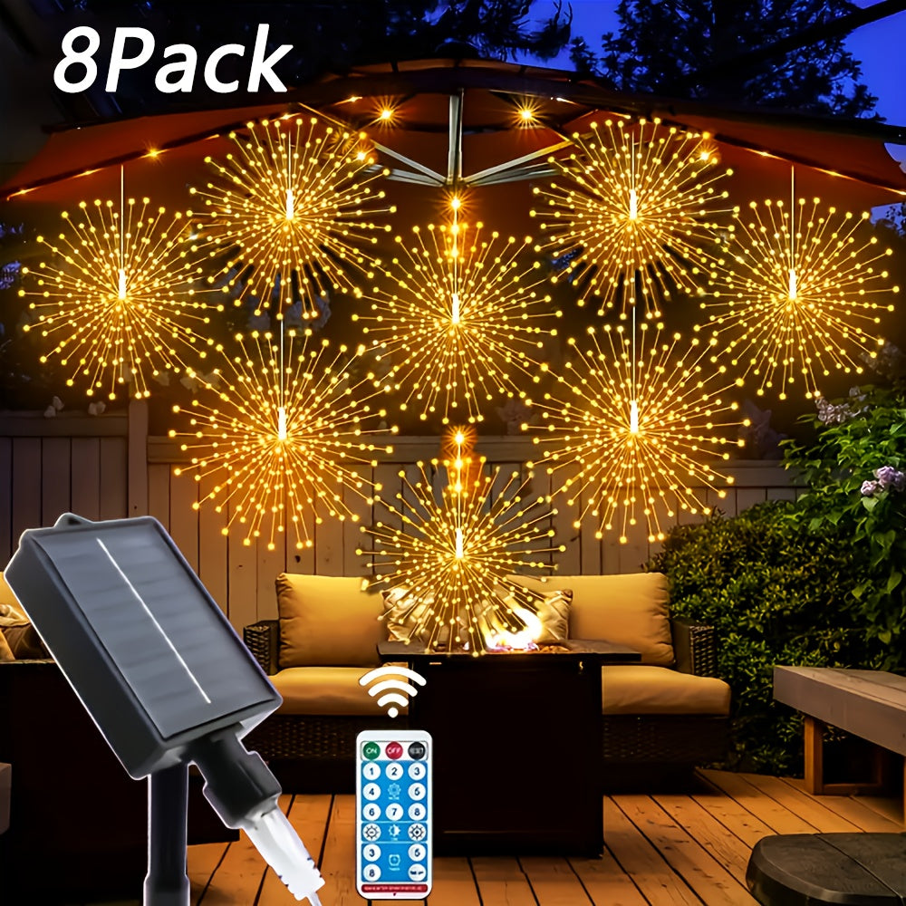 8pcs Of Solar Outdoor Fireworks Lights, 480LED Solar Starburst Ball Lights with Remote