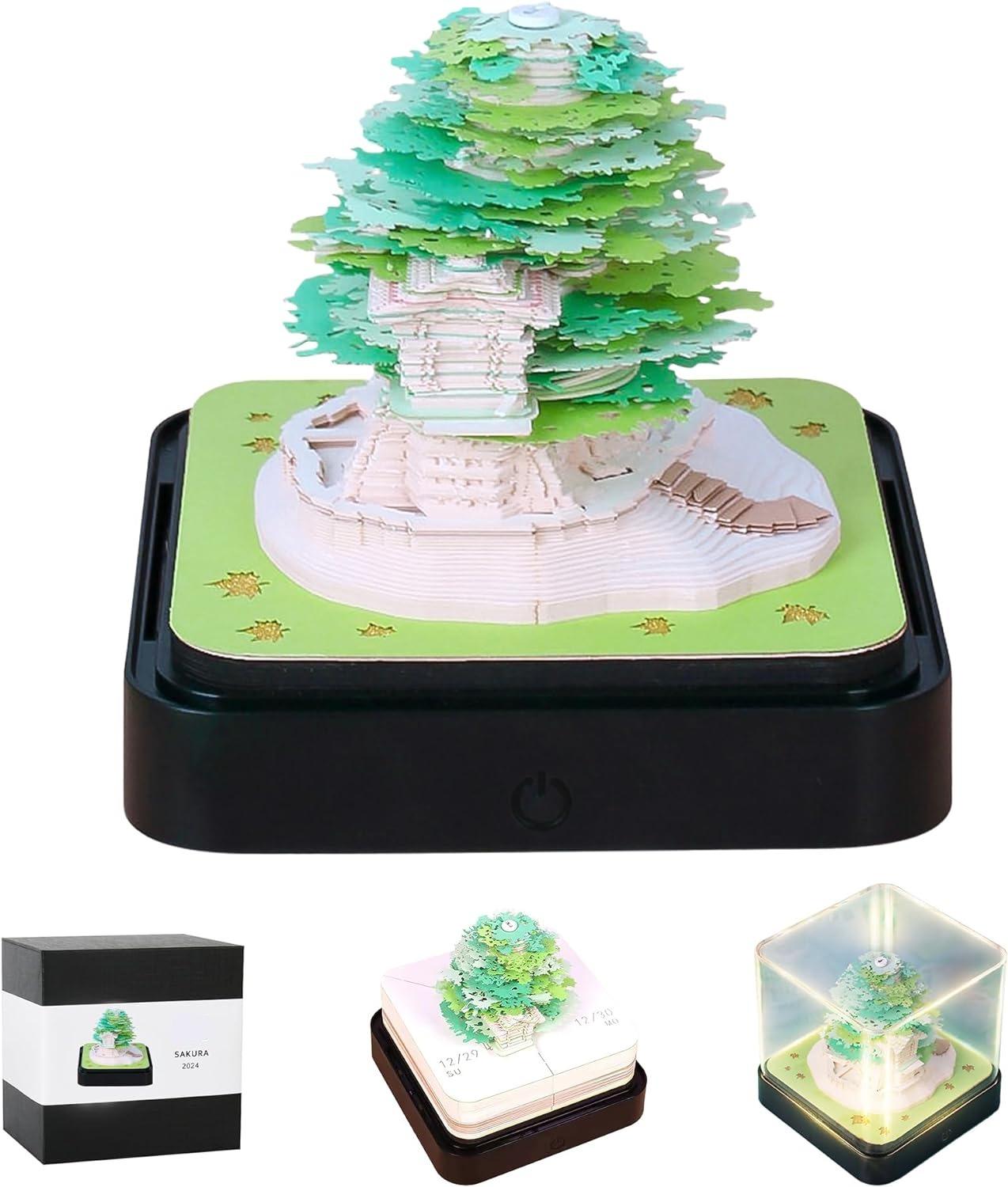 2024 3D Art Sakura Tree Calendar Memo Pad - Rip Away Paper Carving Sticky DIY Note - Lasercutwraps Shop