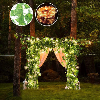 9.8ft x 9.8ft String Lights with 12pcs Artificial Ivy Vines Battery Operated Curtain Lights for Wedding - Lasercutwraps Shop