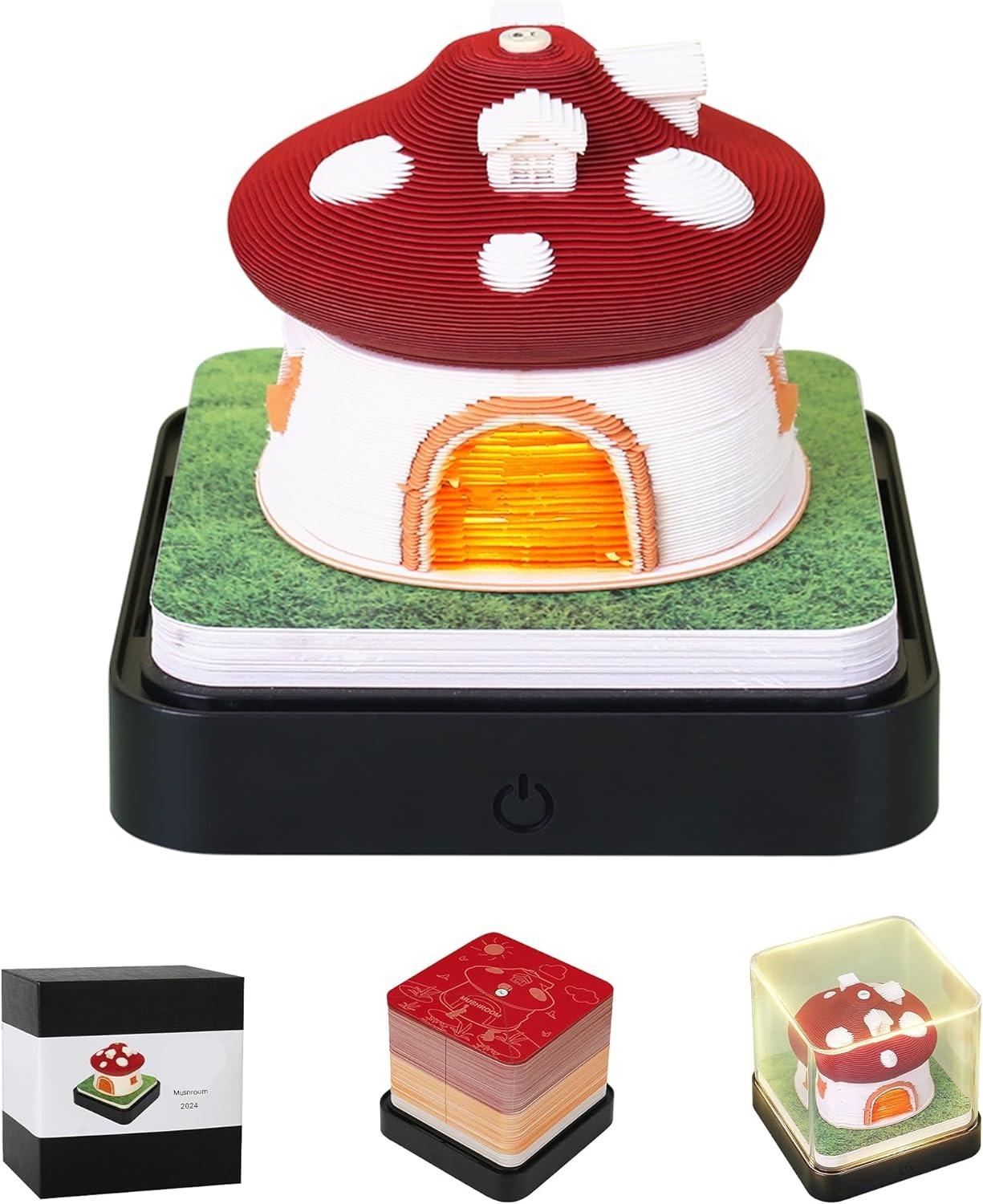 2024 3D Art Mushroom House Calendar Memo Pad/ Rip Away Paper Carving Sticky DIY Note - Lasercutwraps Shop