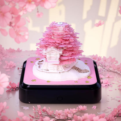 2024 3D Art Pink Sakura Tree Calendar Memo Pad / Rip Away Paper Carving Sticky DIY Note - Lasercutwraps Shop