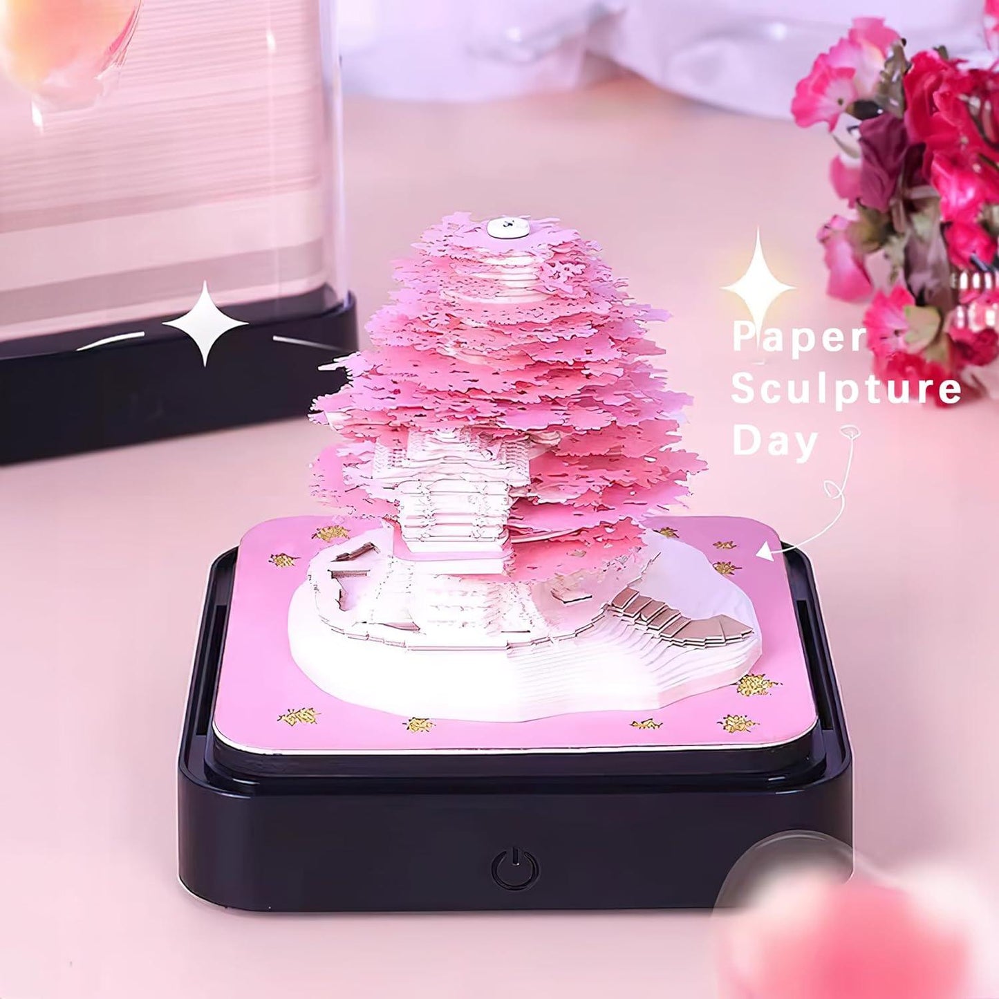 2024 3D Art Pink Sakura Tree Calendar Memo Pad / Rip Away Paper Carving Sticky DIY Note - Lasercutwraps Shop