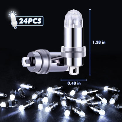 24x Battery Operated LED Party Lights Bulbs for Paper Lantern Balloons Party Decoration, Waterproof - White