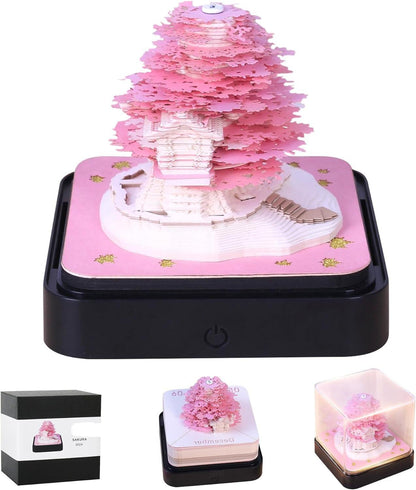 2024 3D Art Pink Sakura Tree Calendar Memo Pad / Rip Away Paper Carving Sticky DIY Note - Lasercutwraps Shop