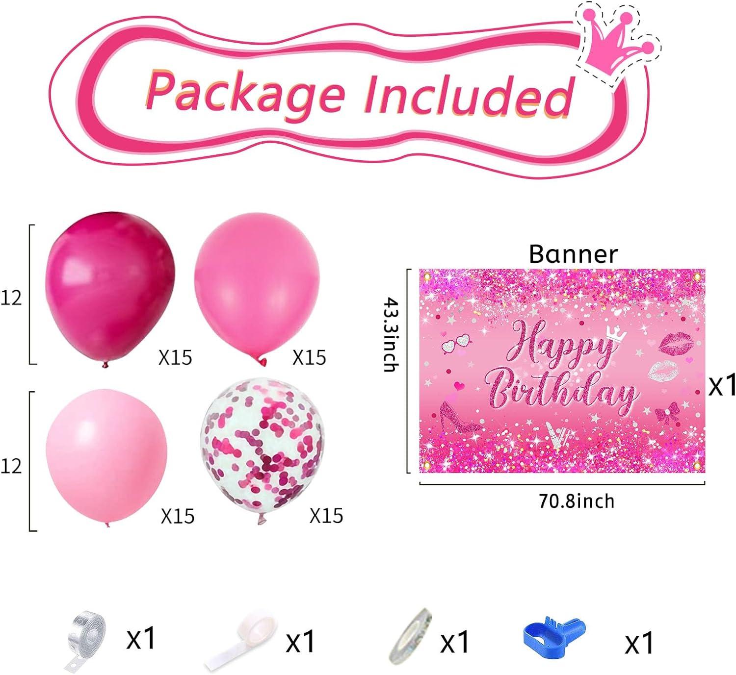 Hot Pink Birthday Balloons Garland Arch Kit Set with Birthday Party Banner Supplies - Lasercutwraps Shop