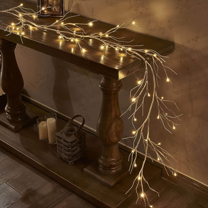6ft Pre-Lit Birch Garland with 48 LEDs - Battery Operated, Smart remote & Timer Control