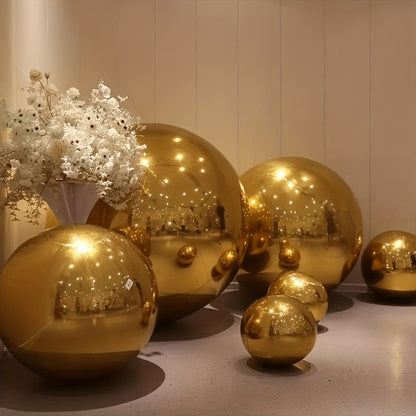 A Set of 4, Diameter (10.0inch+15.0inch+22.0inch+32.0inch) Golden Inflatable Mirror Reflective - 4D Aluminum Foil Balloon Set