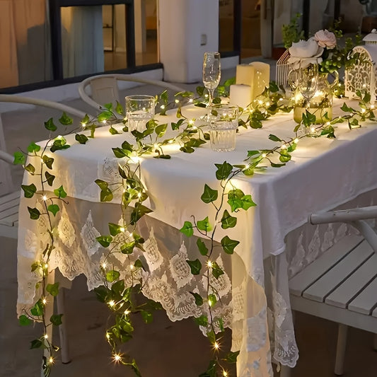 Realistic LED Ivy Garland Lights - Battery-Powered Indoor Decoration for Wedding, Party, Home