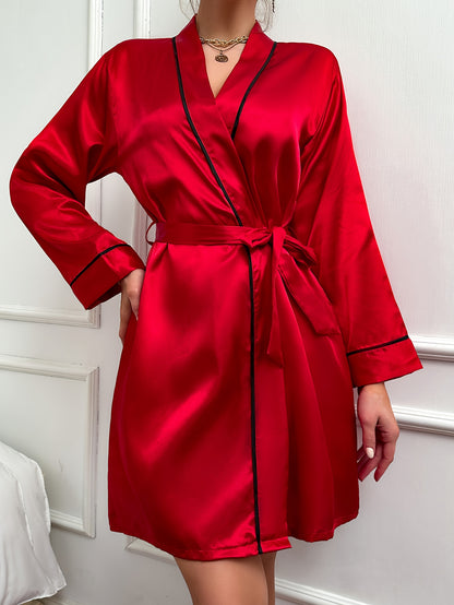 Youth Style Four Seasons Fashion Solid Color Casual Lace-up Girls' Nightgown Bathrobe