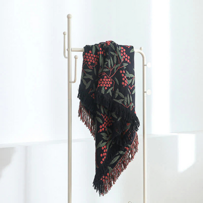 Vibrant Begonia Fruit Tassel Cotton Blanket