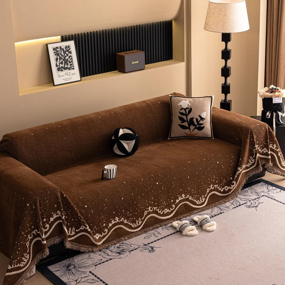 Cursive Glittering Chenille Sofa Cover