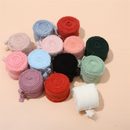1.5inch*7yard Chiffon Ribbon Handmade Frayed Edge Assorted Ribbons for Gift Wrapping Bridal Bouquets a