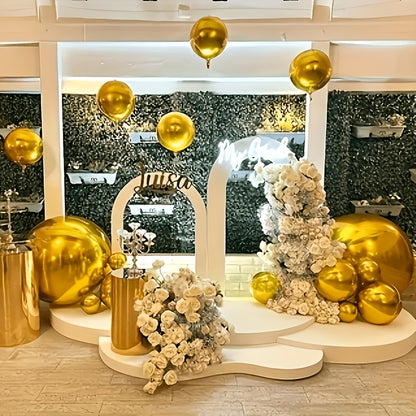 A Set of 4, Diameter (10.0inch+15.0inch+22.0inch+32.0inch) Golden Inflatable Mirror Reflective - 4D Aluminum Foil Balloon Set