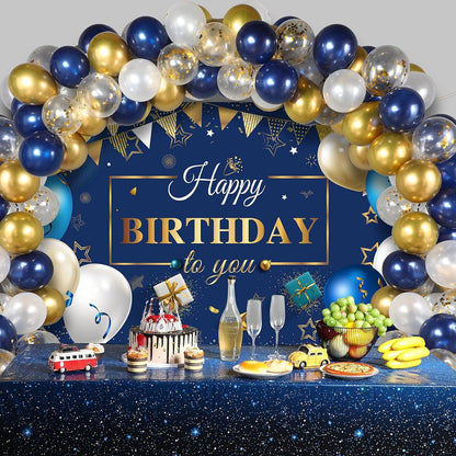 Navy Blue Birthday Confetti Balloons Kit with Blue Birthday Photography Backdrop Banner - Lasercutwraps Shop