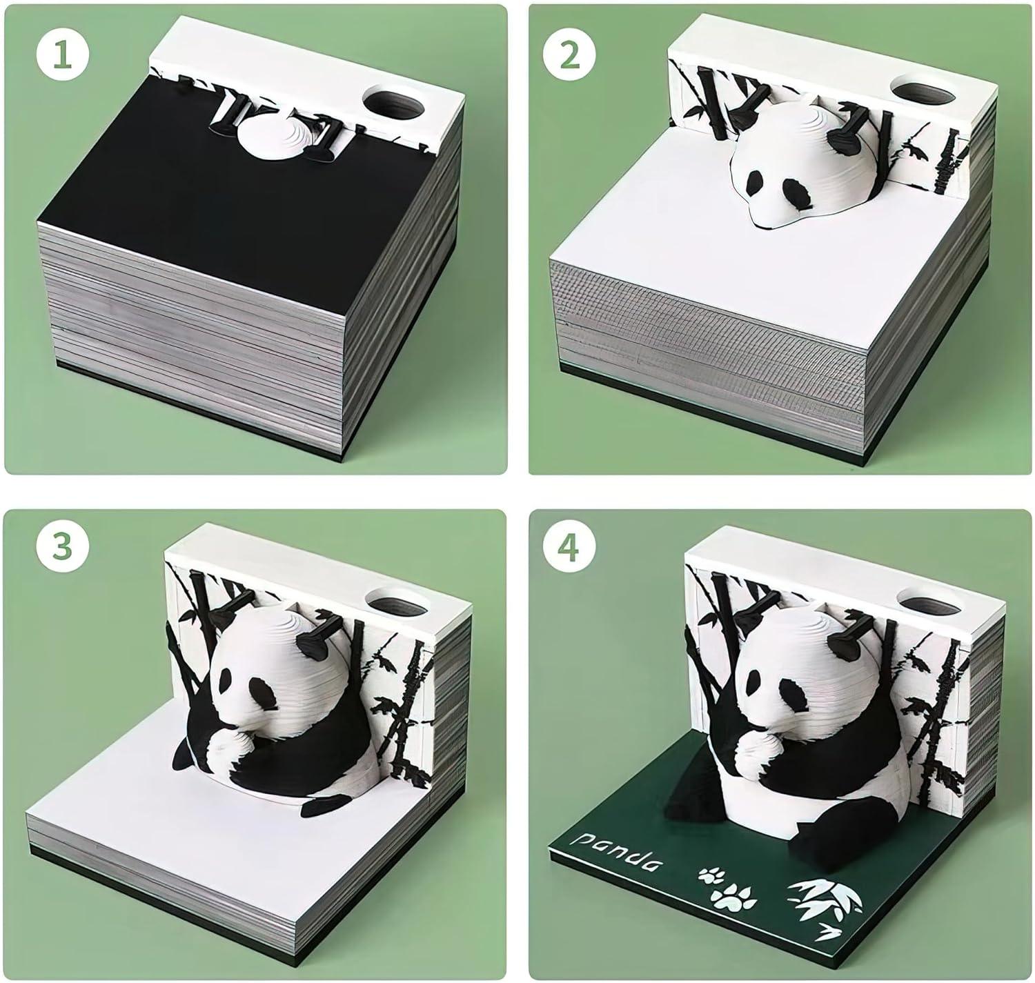 2024 3D Art Panda Calendar Memo Pad / Rip Away Paper Carving Sticky DIY Note - Lasercutwraps Shop