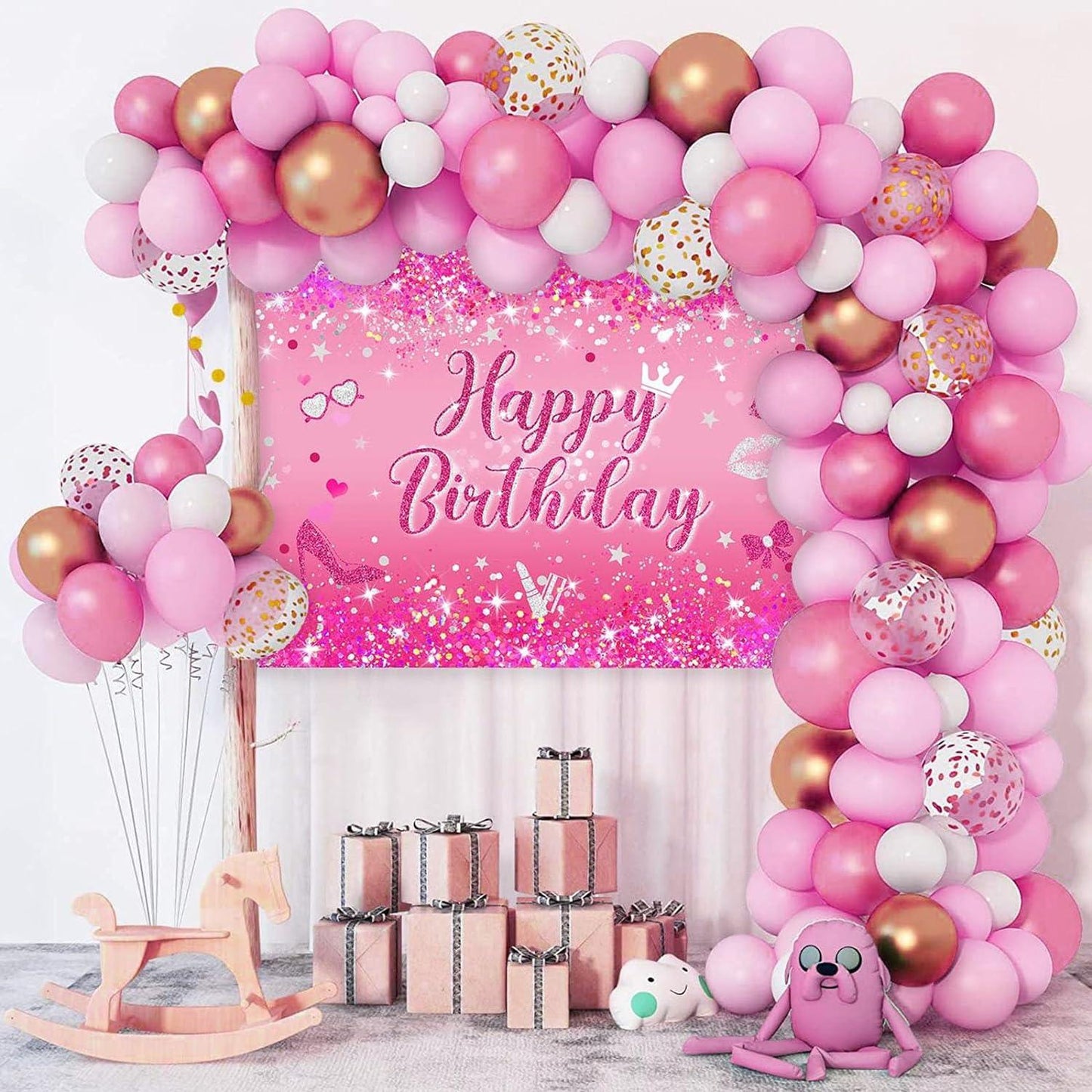 Hot Pink Birthday Balloons Garland Arch Kit Set with Birthday Party Banner Supplies - Lasercutwraps Shop