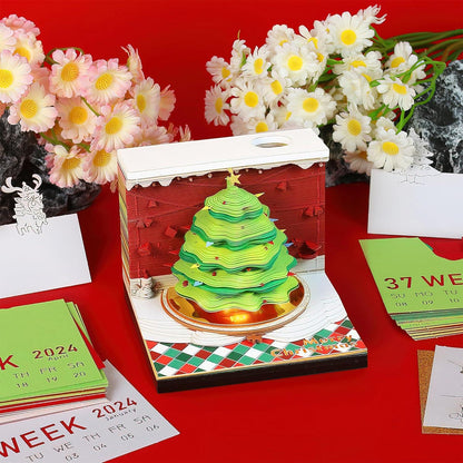 2024 3D Art Christmas Tree Calendar Memo Pad/ Rip Away Paper Carving Sticky DIY Note - Lasercutwraps Shop