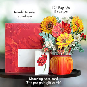 Thanksgiving Greeting Cards, Autumn, Fall, Pumpkin Harvest, 12 inch Life Sized Forever Flower Bouquet 3D Popup with Note Card and Envelope Pumpkin Harvest