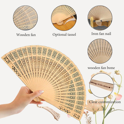 Wedding Fans 50Pcs Personalized Folding Hand Fans Custom Sandalwood Wedding Fans Wedding Favors - Lasercutwraps Shop