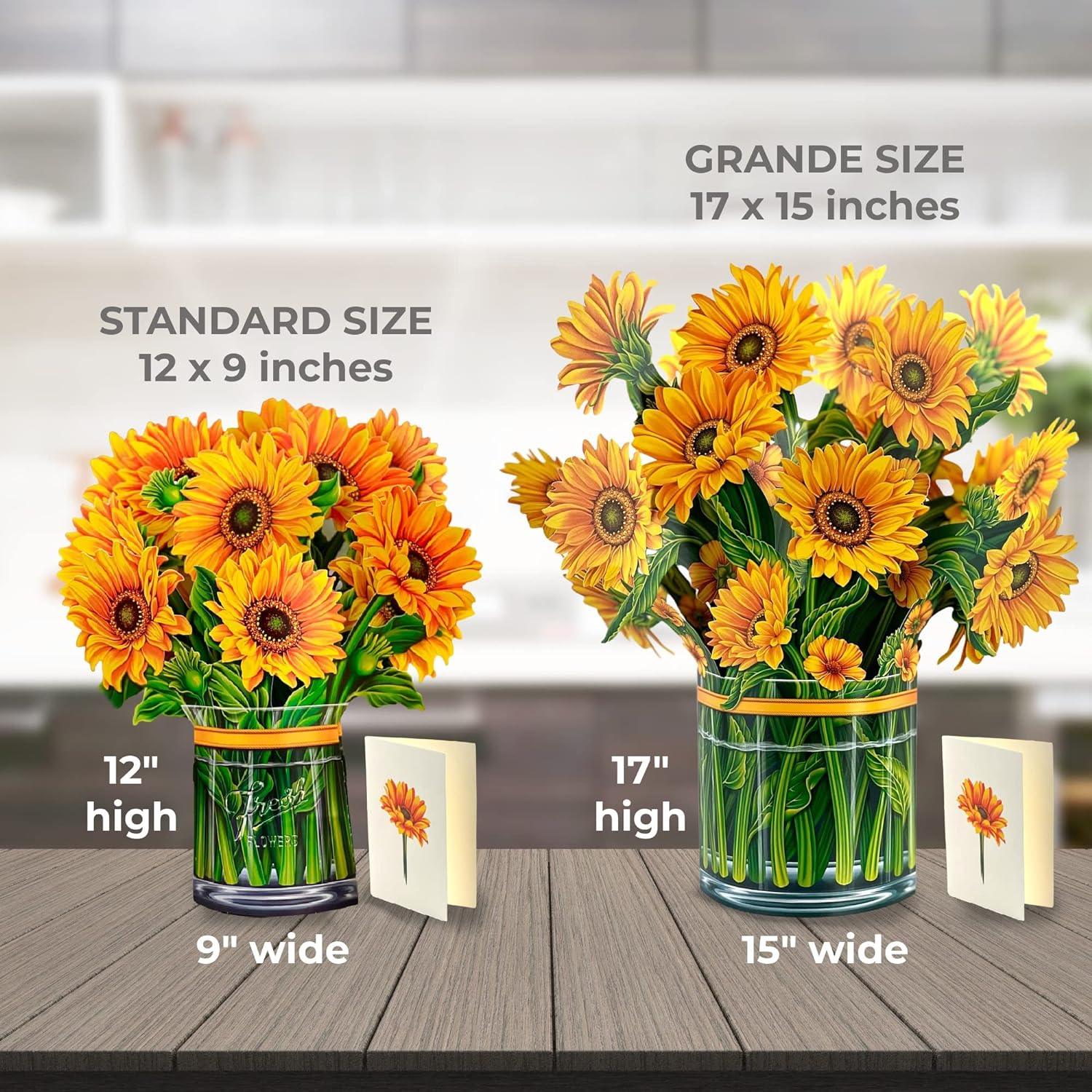 Sunflower Grande, 18 inch Life Sized Forever Flower Bouquet 3D Popup Greeting Cards with Note Card and Envelope
