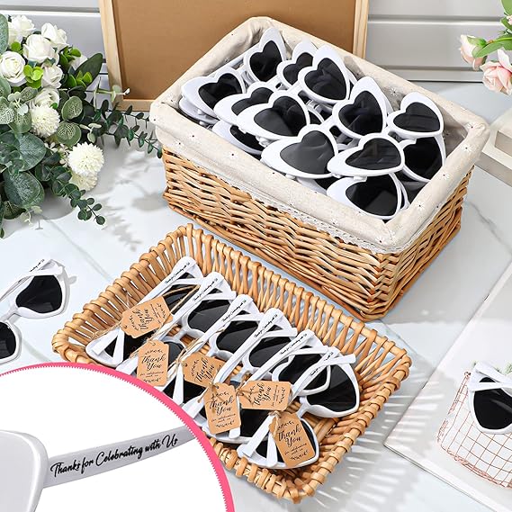 50Pcs Black and White Wedding Sunglasses Wedding Favors for Guests Heart Shaped Sunglasses Bachelorette Birthday Gifts